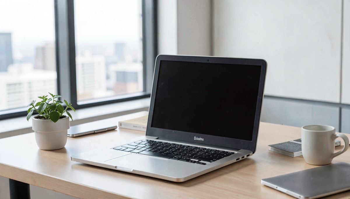 Environnement de travail moderne avec laptop sur bureau